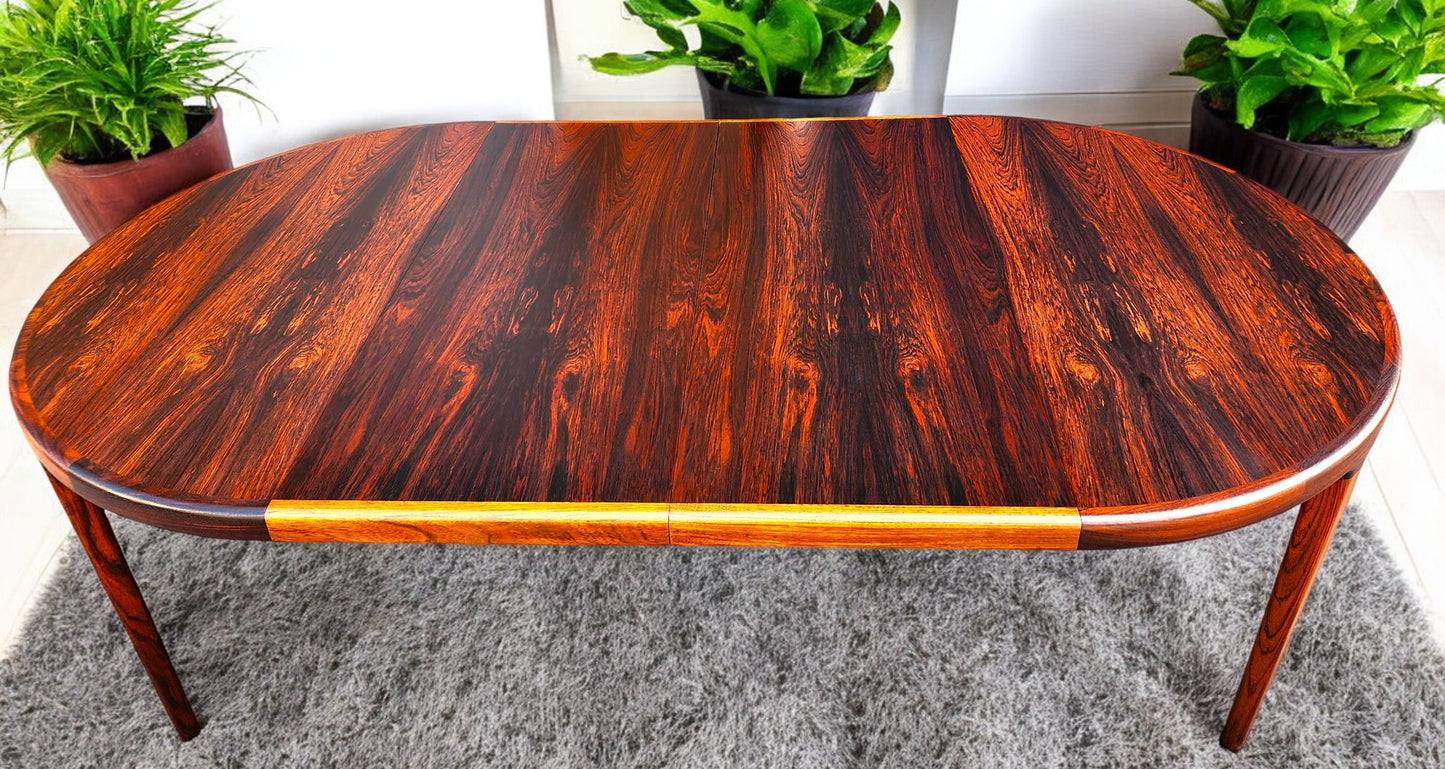 REFINISHED Danish Mid Century Modern Rio Rosewood Table Round w 2 Leaves 47"- 86.5"