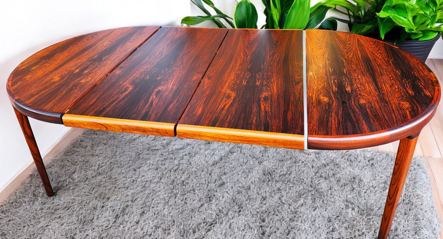 REFINISHED Danish Mid Century Modern Rio Rosewood Table Round w 2 Leaves 47"- 86.5"