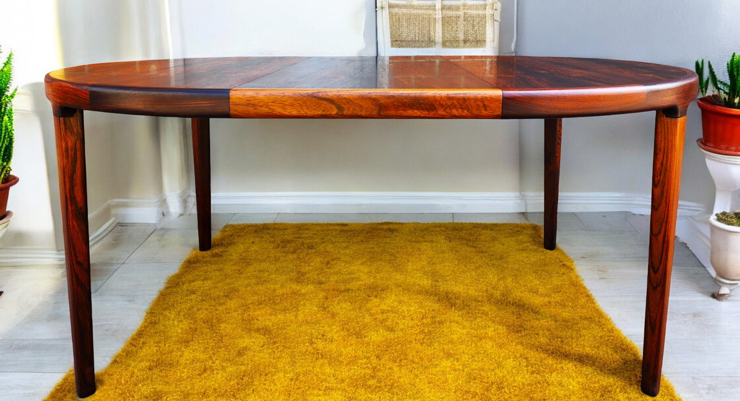 REFINISHED Danish Mid Century Modern Rio Rosewood Table Round w 2 Leaves 47"- 86.5"