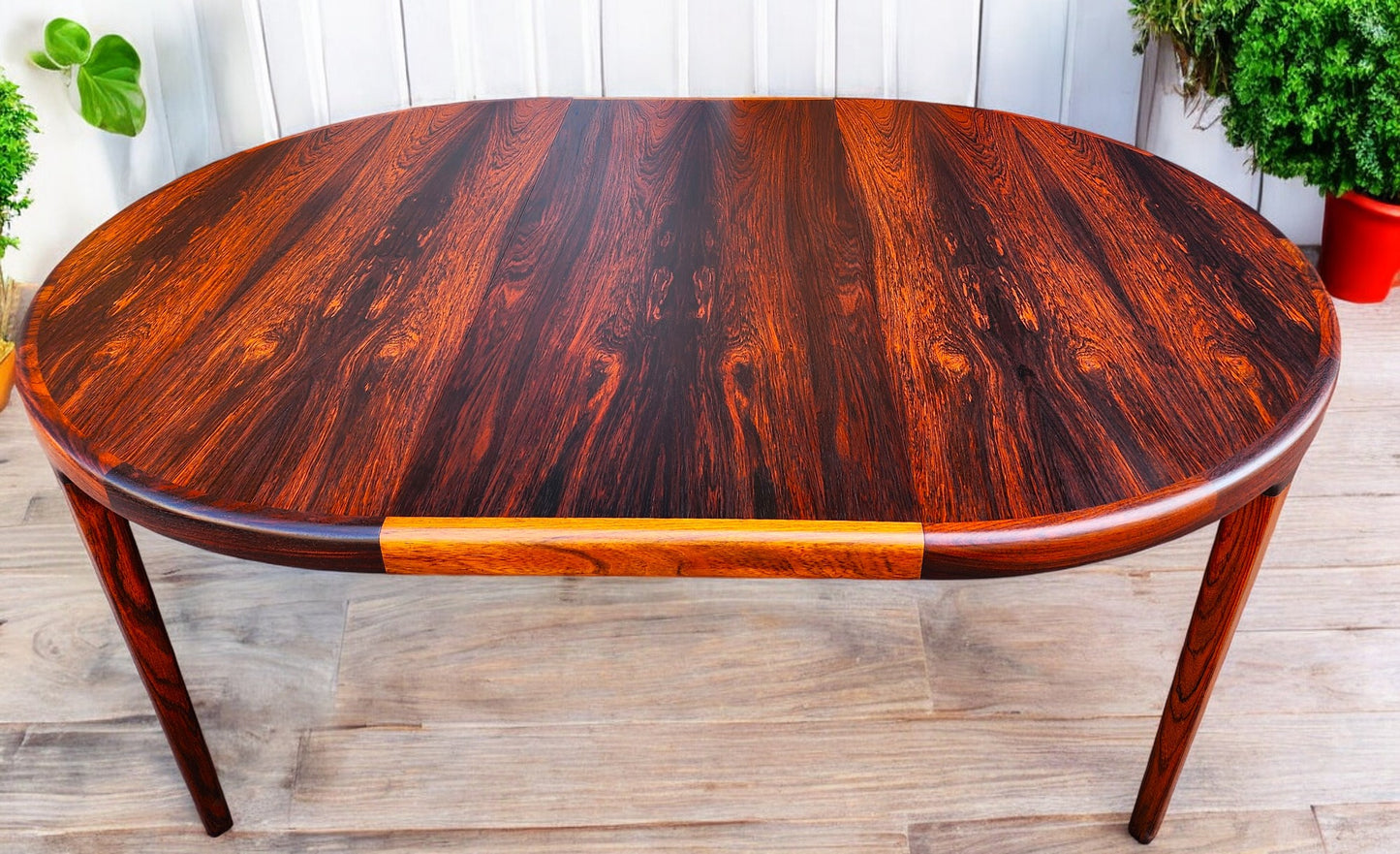 REFINISHED Danish Mid Century Modern Rio Rosewood Table Round w 2 Leaves 47"- 86.5"