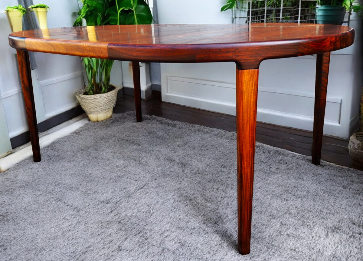 REFINISHED Danish MCM Rio Rosewood Table Round w 2 Leaves by J.Andersen 47
