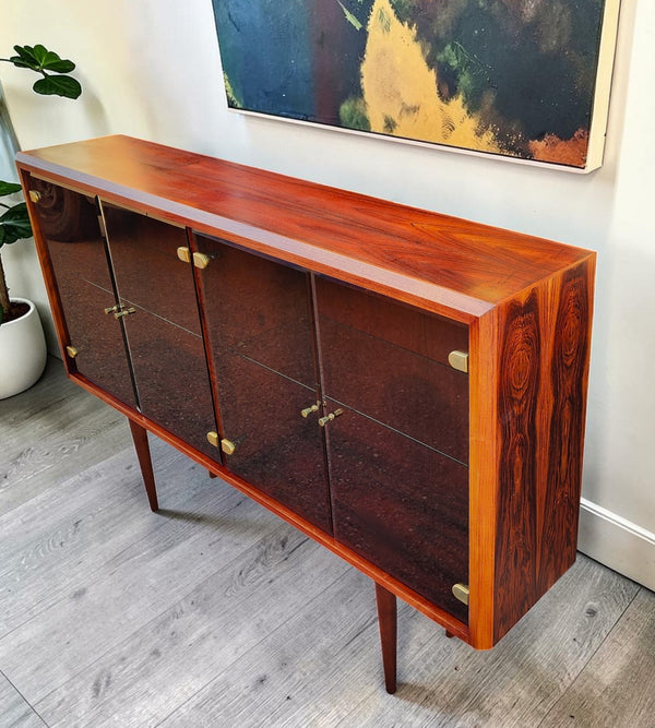 RESTORED Danish MCM Rosewood China Cabinet Display w Lighting 67"
