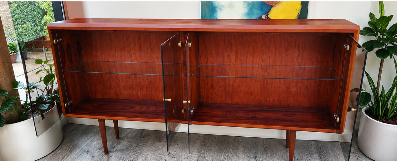 RESTORED Danish MCM Rosewood China Cabinet Display w Lighting 67"