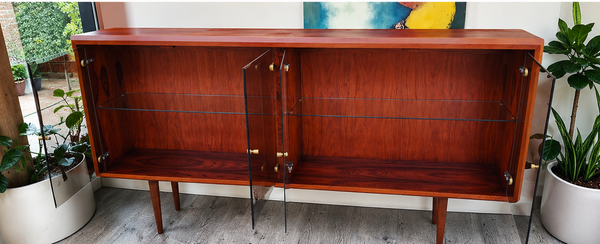 RESTORED Danish MCM Rosewood China Cabinet Display w Lighting 67"