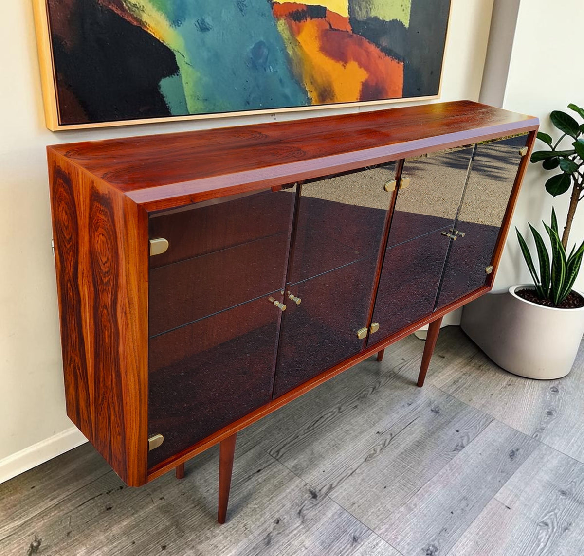 RESTORED Danish MCM Rosewood China Cabinet Display w Lighting 67