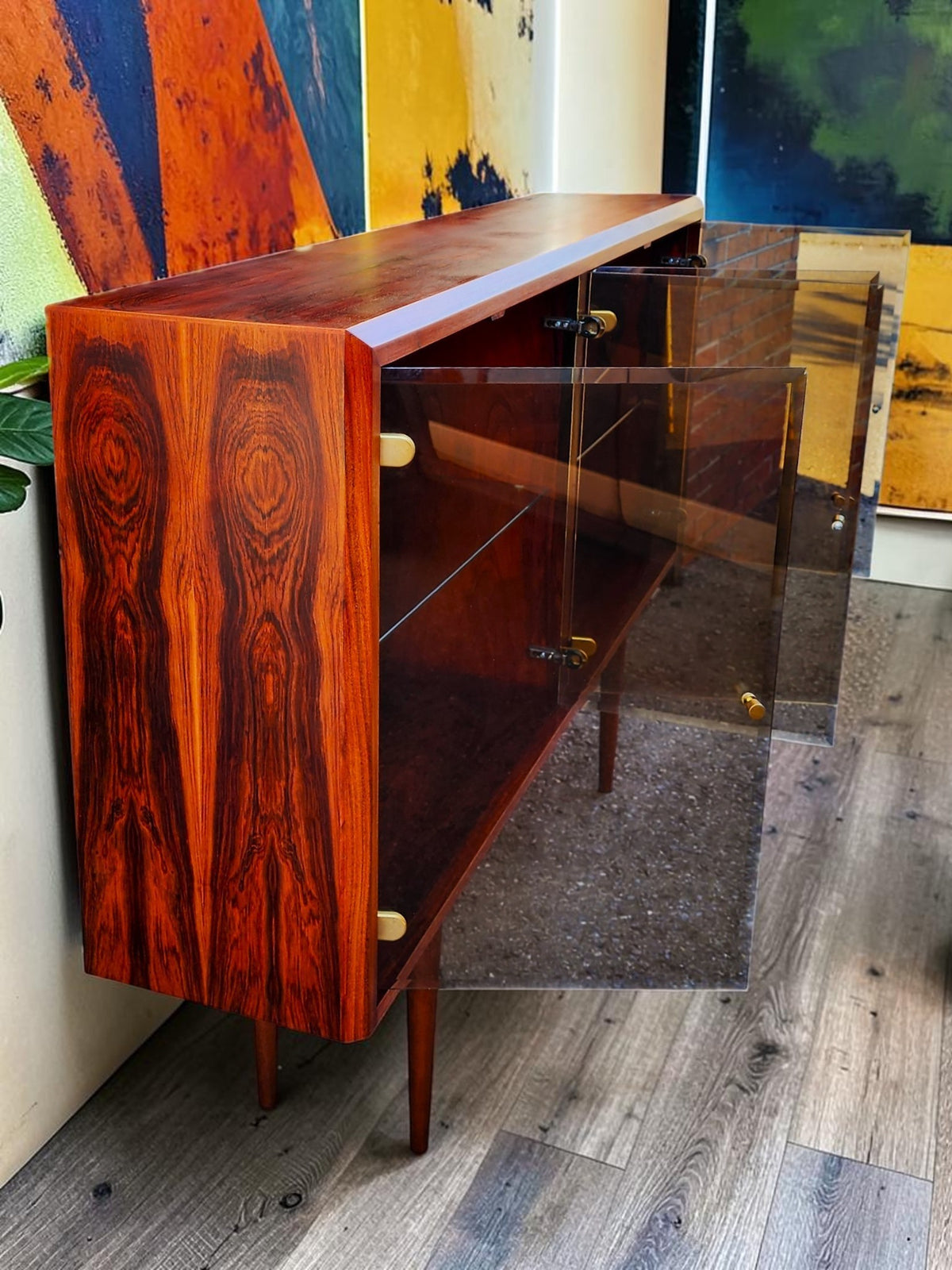 RESTORED Danish MCM Rosewood China Cabinet Display w Lighting 67
