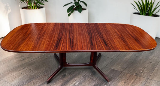 REFINISHED Danish MCM Rosewood Table w 2 Leaves by N. Møller 53"-91" Selfstoring