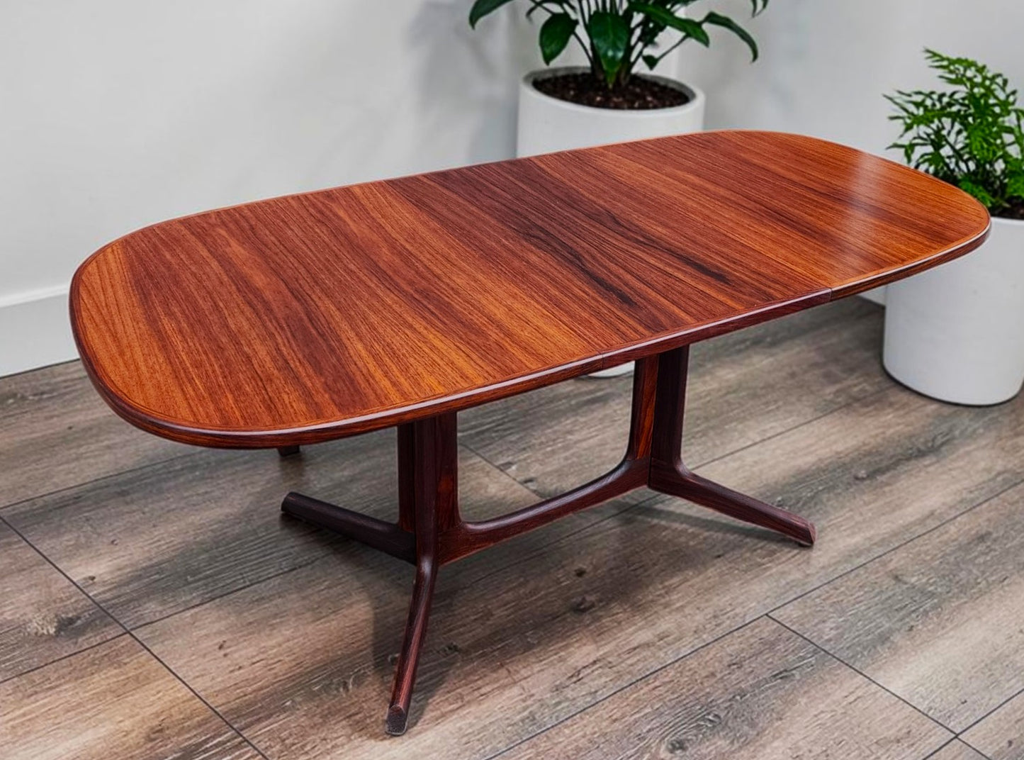 REFINISHED Danish MCM Rosewood Table w 2 Leaves by N. Møller 53"-91" Selfstoring