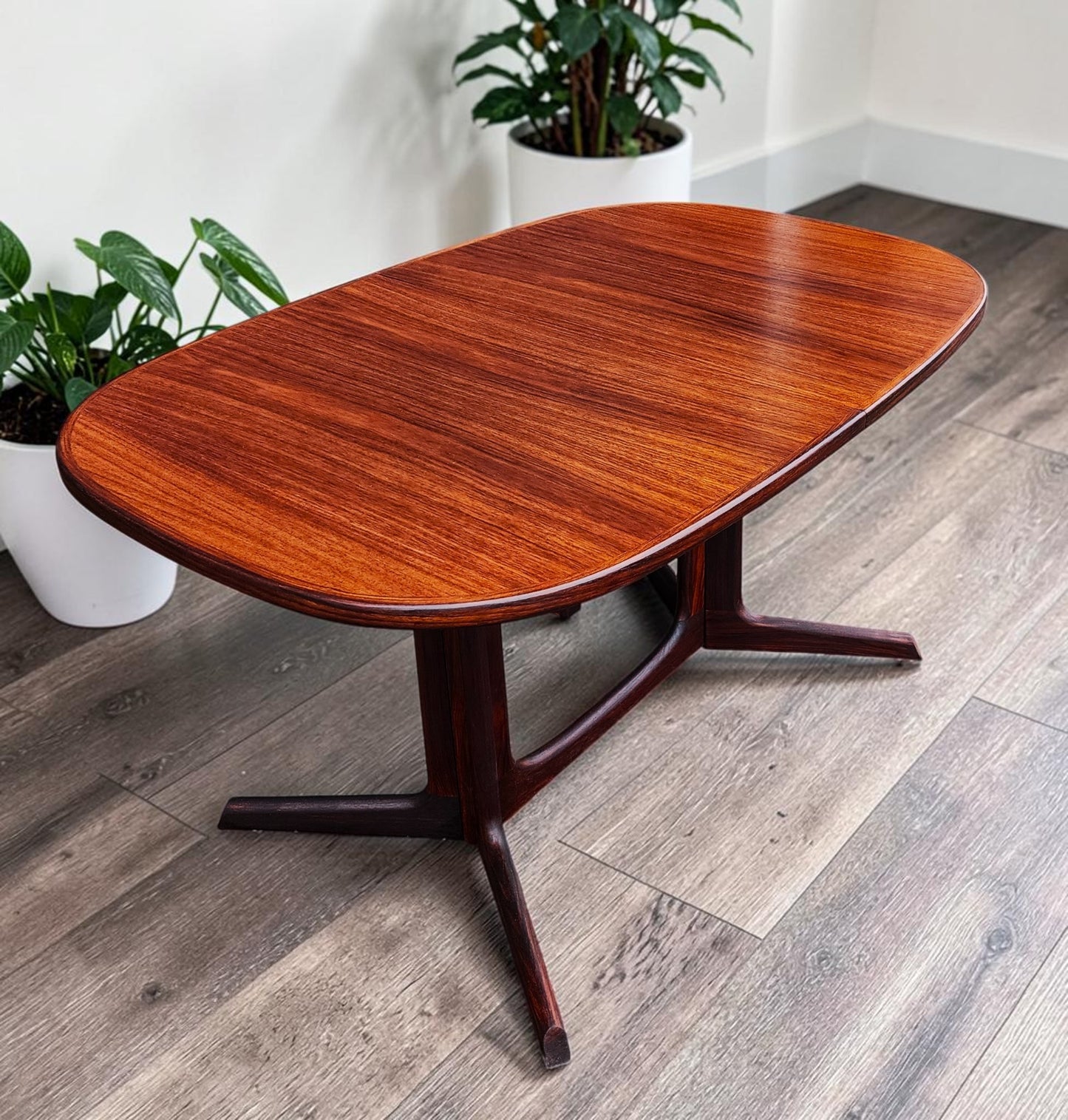 REFINISHED Danish MCM Rosewood Table w 2 Leaves by N. Møller 53"-91" Selfstoring