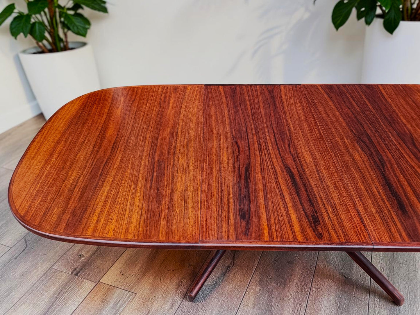 REFINISHED Danish MCM Rosewood Table w 2 Leaves by N. Møller 53"-91" Selfstoring