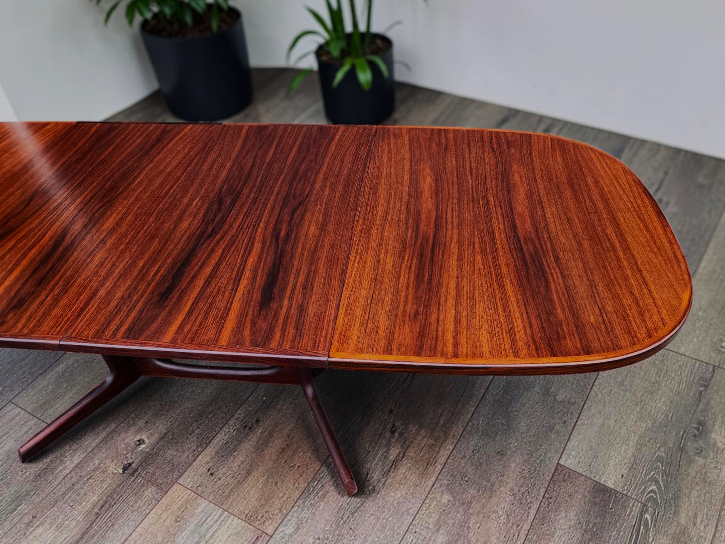 REFINISHED Danish MCM Rosewood Table w 2 Leaves by N. Møller 53"-91" Selfstoring