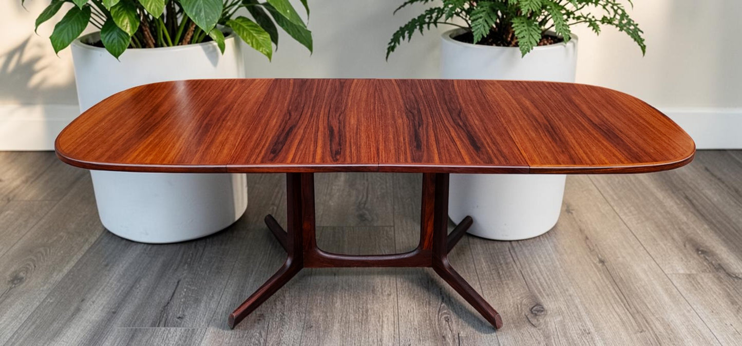 REFINISHED Danish MCM Rosewood Table w 2 Leaves by N. Møller 53"-91" Selfstoring