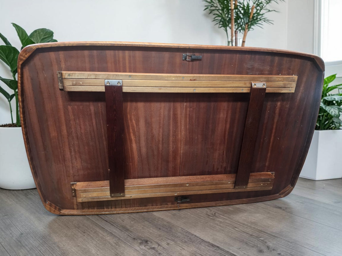 REFINISHED Danish MCM Rosewood Table Self Storing, 65