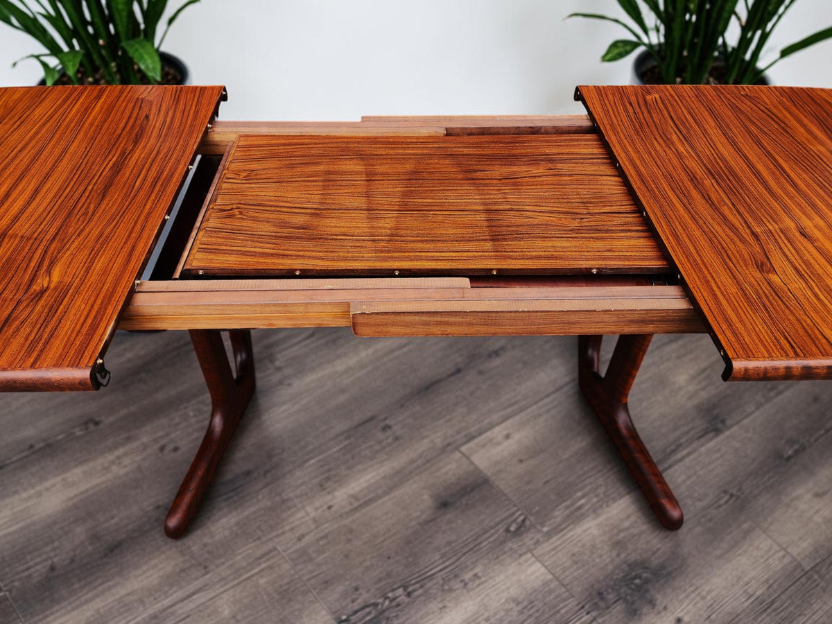 REFINISHED Danish MCM Rosewood Table Self Storing, 65