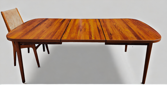 On Hold***REFINISHED Danish Mid Century Modern Rosewood Table w 1 Leaf 61"- 82.5"