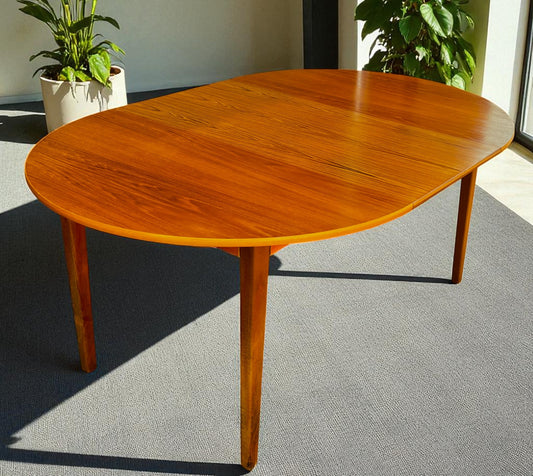 RESTORED Danish Mid Century Modern Teak Table Round w Leaf 43" - 64"
