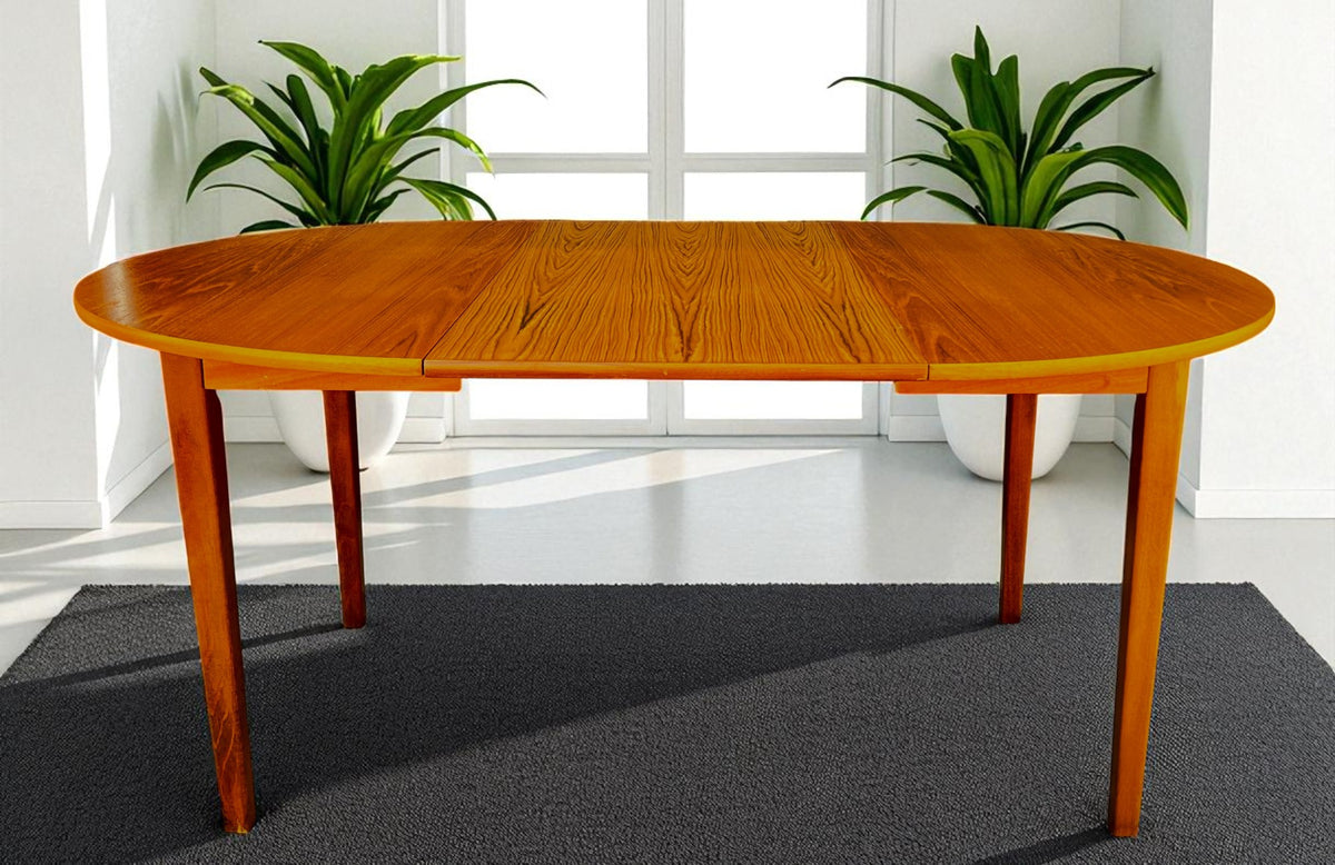 RESTORED Danish Mid Century Modern Teak Table Round w Leaf 43