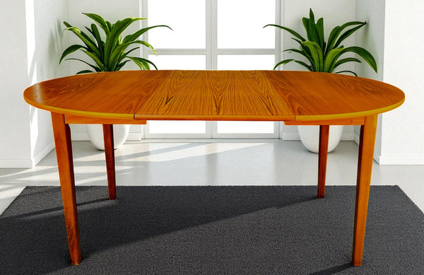 RESTORED Danish Mid Century Modern Teak Table Round w Leaf 43" - 64"