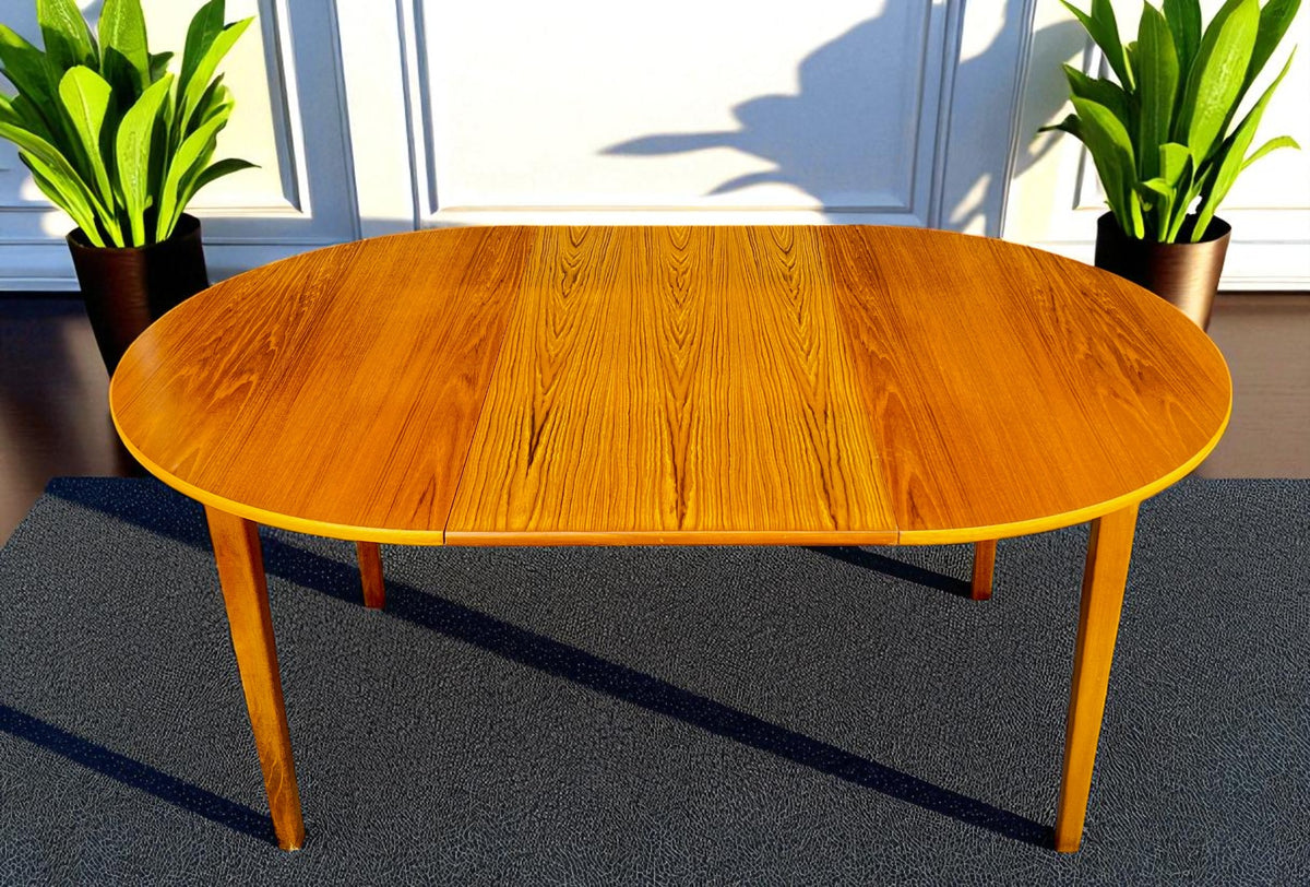 RESTORED Danish Mid Century Modern Teak Table Round w Leaf 43