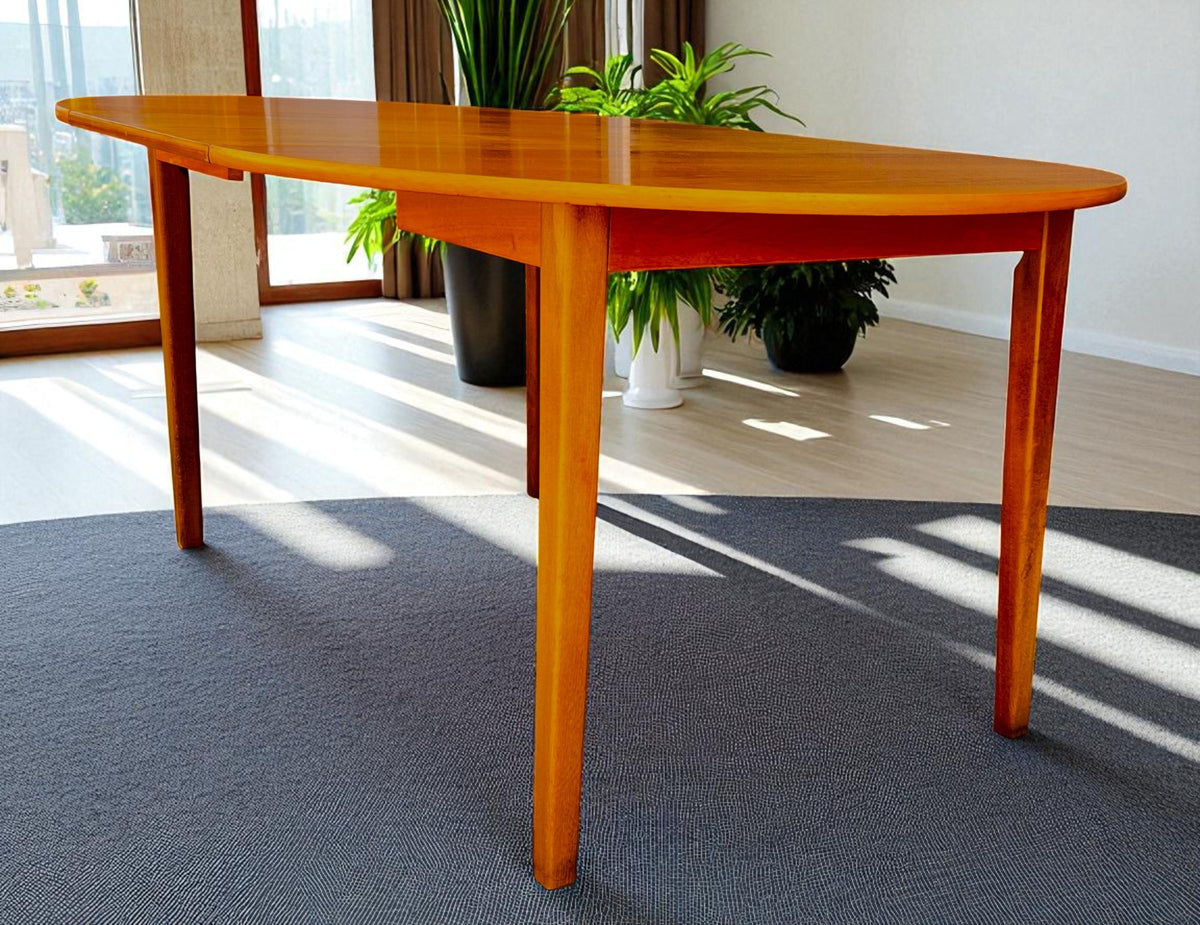 RESTORED Danish Mid Century Modern Teak Table Round w Leaf 43