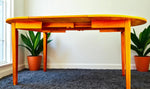 RESTORED Danish Mid Century Modern Teak Table Round w Leaf 43