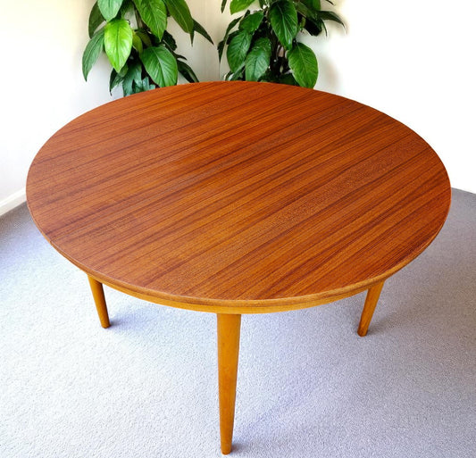 REFINISHED Danish Mid Century Modern Teak Table by Farstrup Roumd to Oval 43"-61.5"