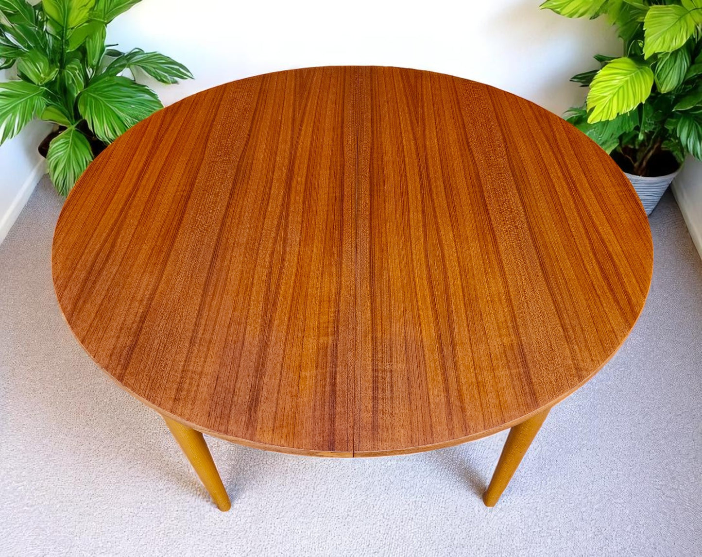 REFINISHED Danish Mid Century Modern Teak Table by Farstrup Round to Oval 43"-61.5"