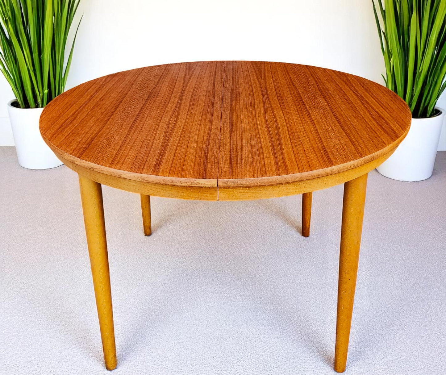 REFINISHED Danish Mid Century Modern Teak Table by Farstrup Round to Oval 43"-61.5"