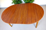REFINISHED Danish Mid Century Modern Teak Table by Farstrup Round to Oval 43