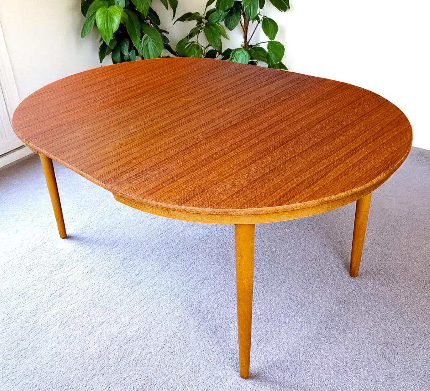 REFINISHED Danish Mid Century Modern Teak Table by Farstrup Round to Oval 43"-61.5"