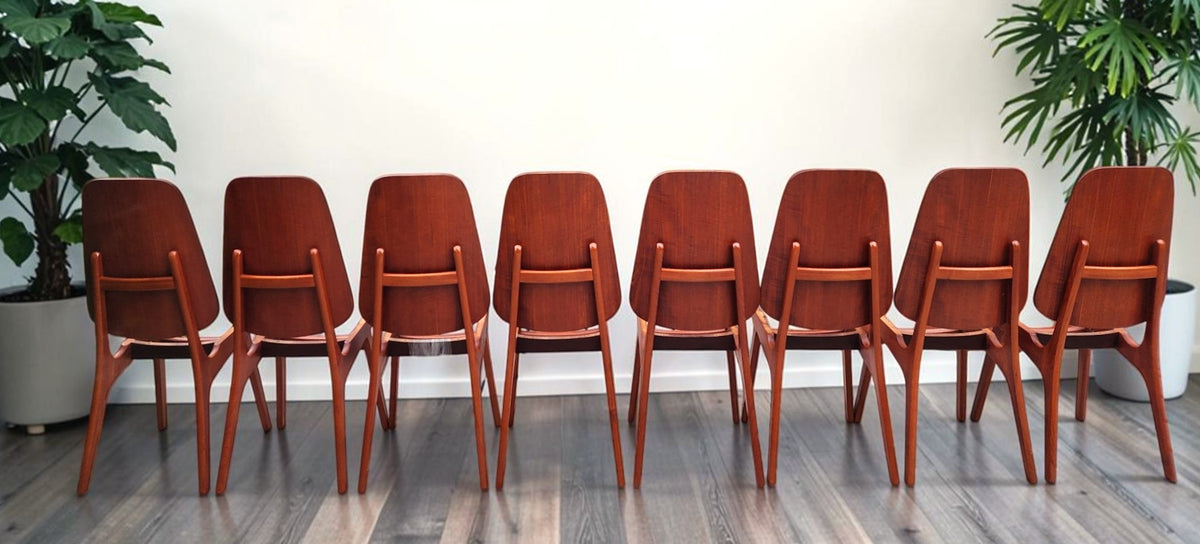 8 RESTORED Danish MCM Teak Shield Back Chairs by A. H. Olsen, will be REUPHOLSTERED