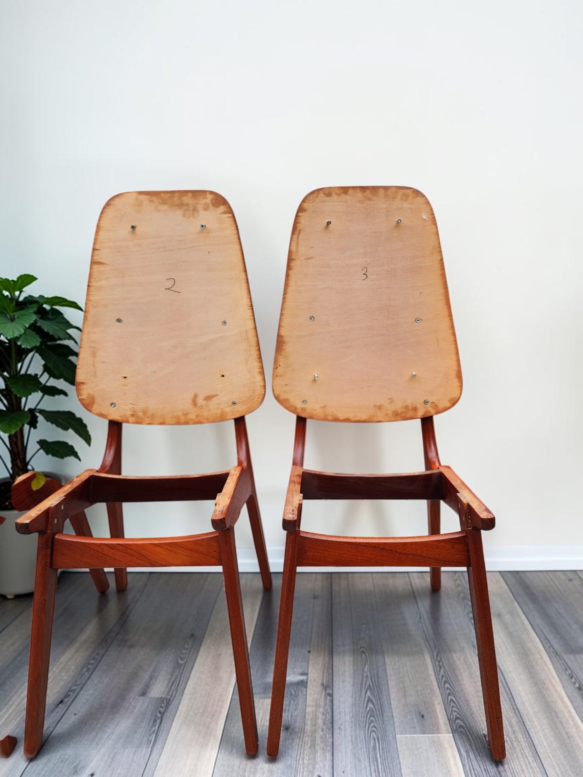 8 RESTORED Danish MCM Teak Shield Back Chairs by A. H. Olsen, will be REUPHOLSTERED