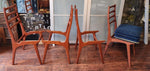 4 REUPHOLSTERED & REFINISHED Danish Mid Century Modern Teak Ladderback Chairs 6