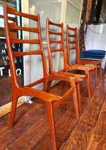 4 REUPHOLSTERED & REFINISHED Danish Mid Century Modern Teak Ladderback Chairs 7