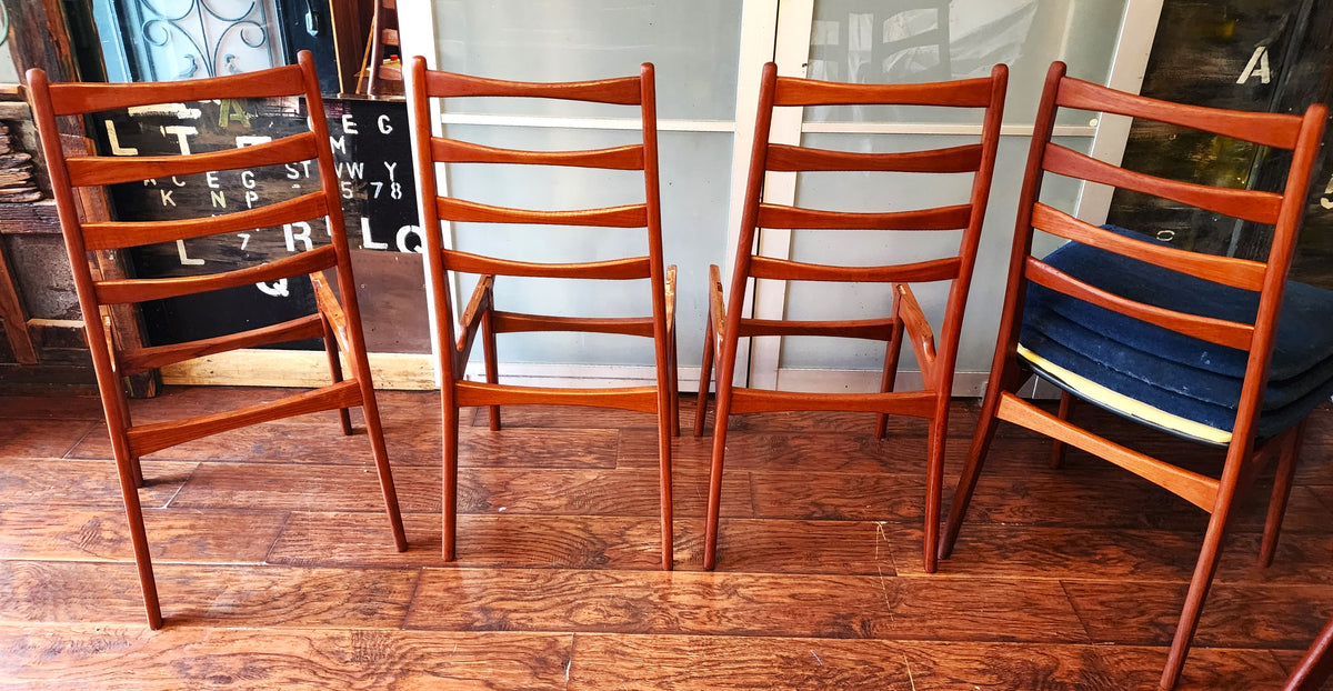 4 REUPHOLSTERED & REFINISHED Danish Mid Century Modern Teak Ladderback Chairs