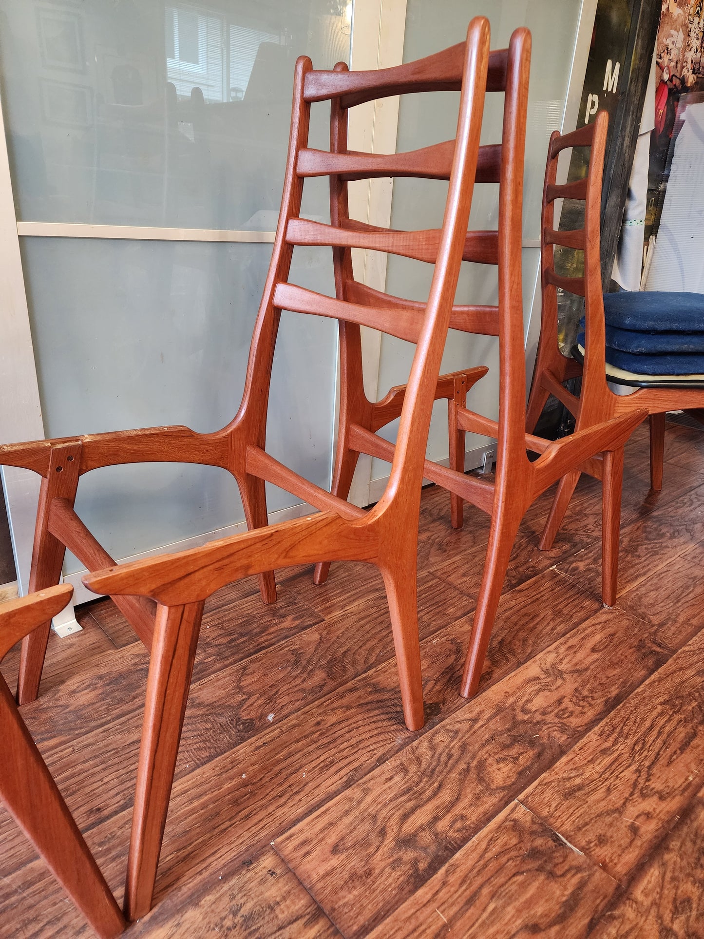 Choose Fabric! 4 REFINISHED Danish Mid Century Modern Teak Ladderback Chairs