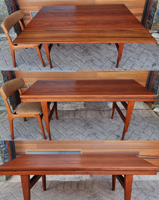 REFINISHED Danish Mid Century Modern Metamorphic Teak ‘Elevator’ Table by Kai Kristiansen, 3 Tables in 1