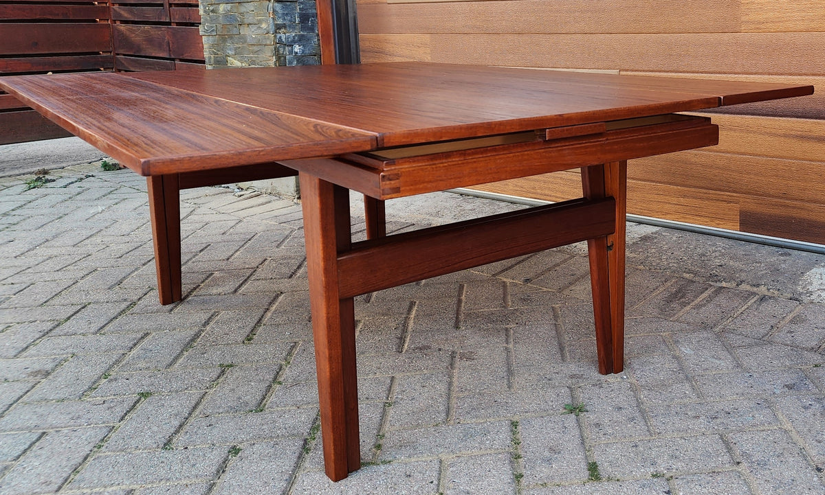 REFINISHED Danish Mid Century Modern Metamorphic Teak ‘Elevator’ Table by Kai Kristiansen, 3 Tables in 1