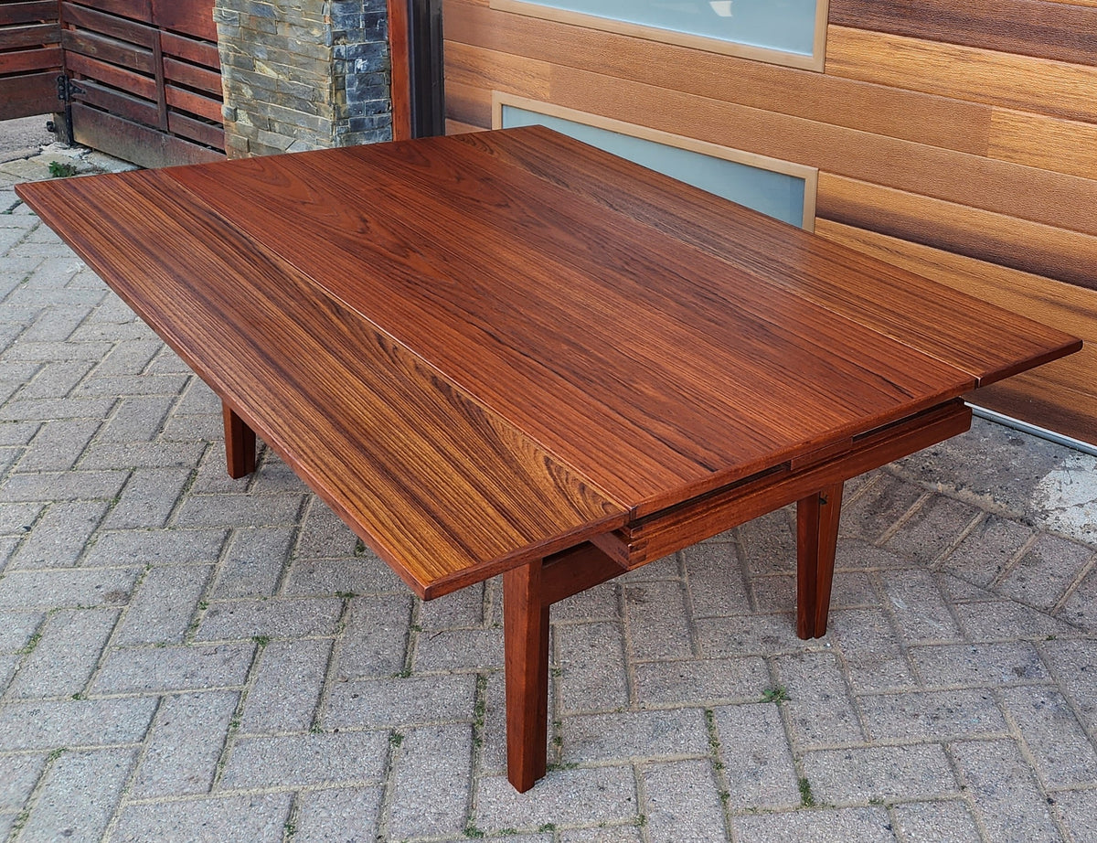 REFINISHED Danish Mid Century Modern Metamorphic Teak ‘Elevator’ Table by Kai Kristiansen, 3 Tables in 1