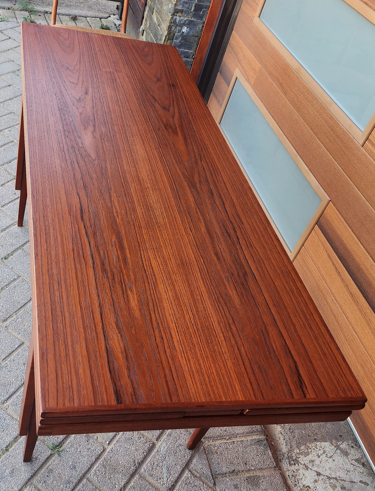 REFINISHED Danish Mid Century Modern Metamorphic Teak ‘Elevator’ Table by Kai Kristiansen, 3 Tables in 1