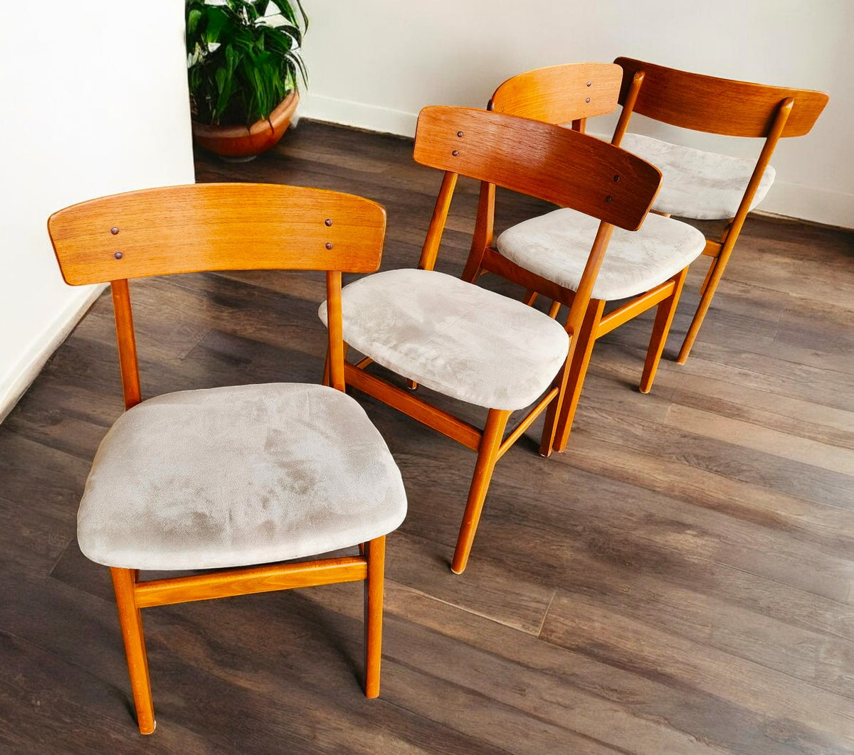 4 RESTORED Danish Mid Century Modern Teak Chairs by Farstrup