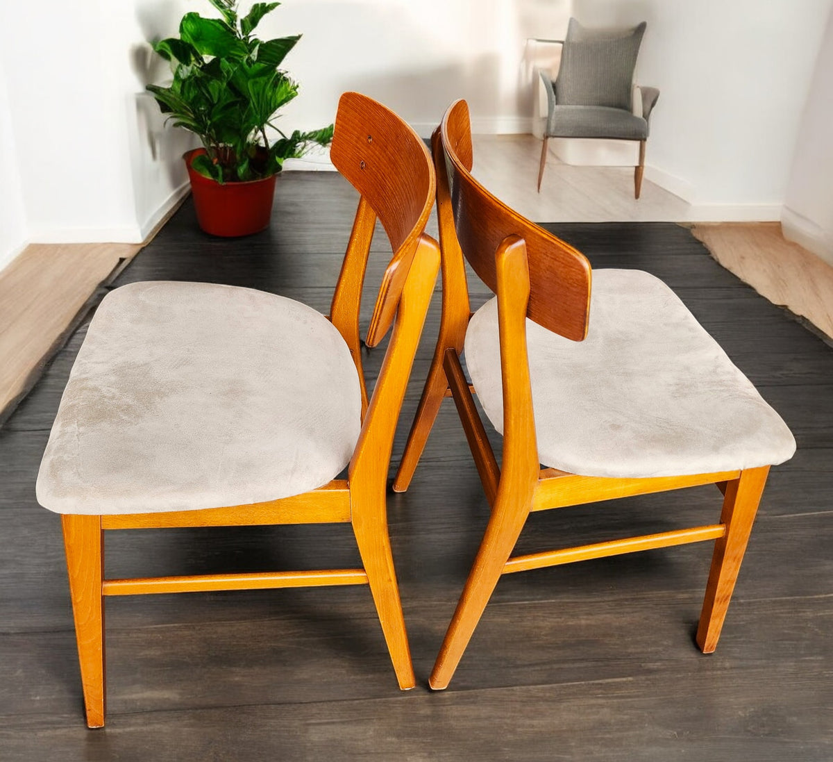 4 RESTORED Danish Mid Century Modern Teak Chairs by Farstrup