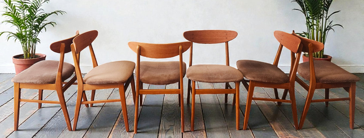 6 RESTORED Danish Mid Century Modern Teak & Beech Chairs by Farstrup