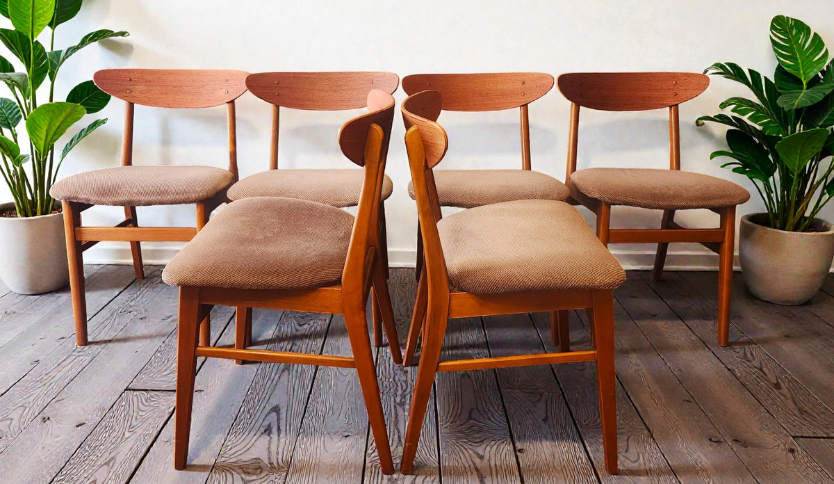 6 RESTORED Danish Mid Century Modern Teak & Beech Chairs by Farstrup
