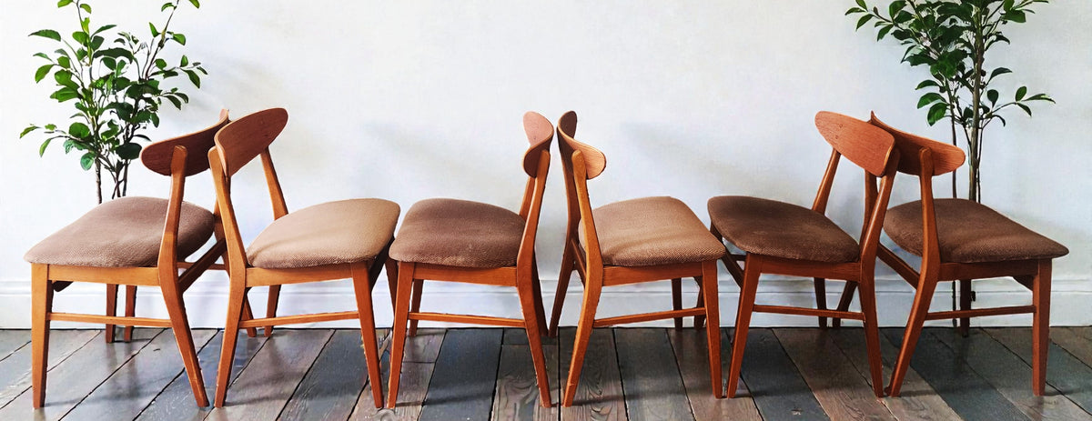 6 RESTORED Danish Mid Century Modern Teak & Beech Chairs by Farstrup