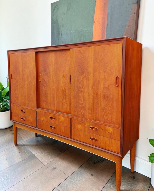REFINISHED Danish Mid Century Modern Teak Highboard 59"