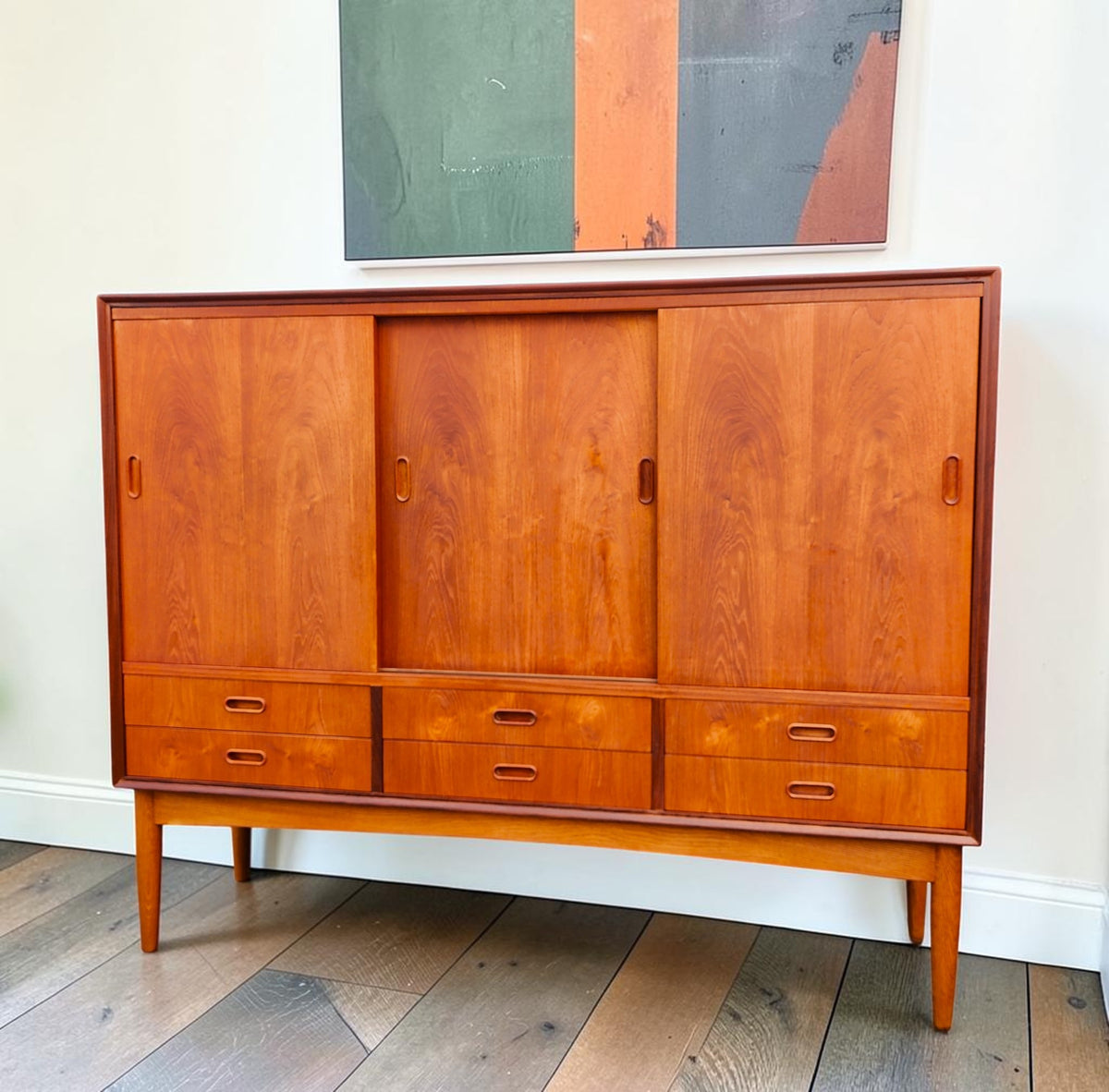 REFINISHED Danish Mid Century Modern Teak Highboard 59