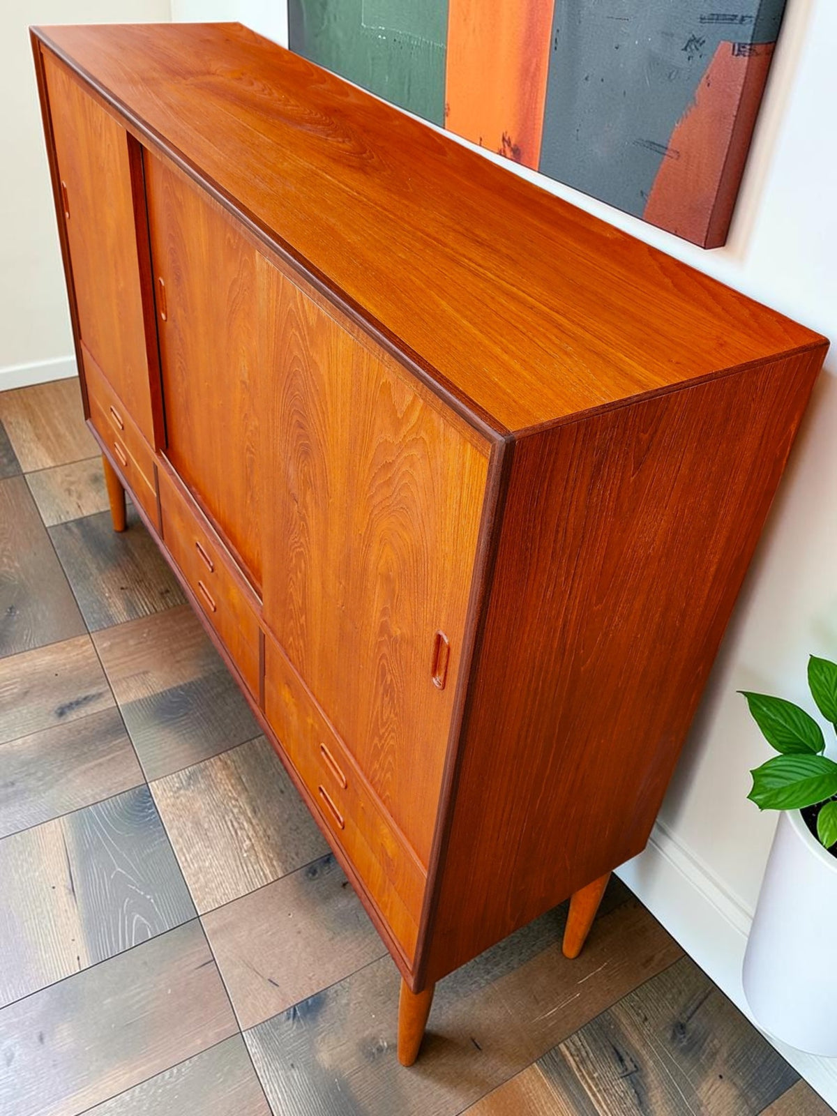 REFINISHED Danish Mid Century Modern Teak Highboard 59