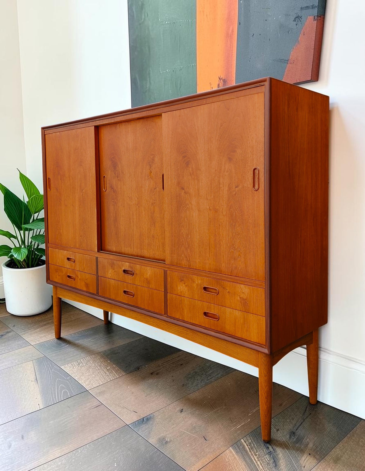 REFINISHED Danish Mid Century Modern Teak Highboard 59