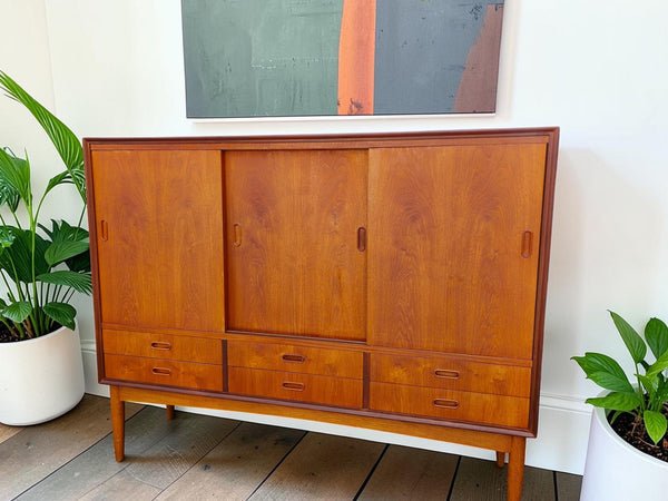 REFINISHED Danish Mid Century Modern Teak Highboard 59"